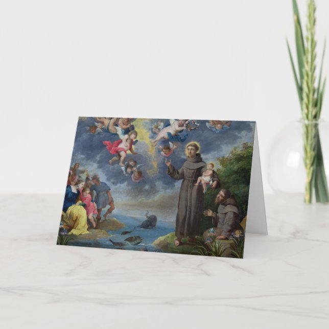 Carte St Anthony de Padoue prêchant aux poissons (Devant)