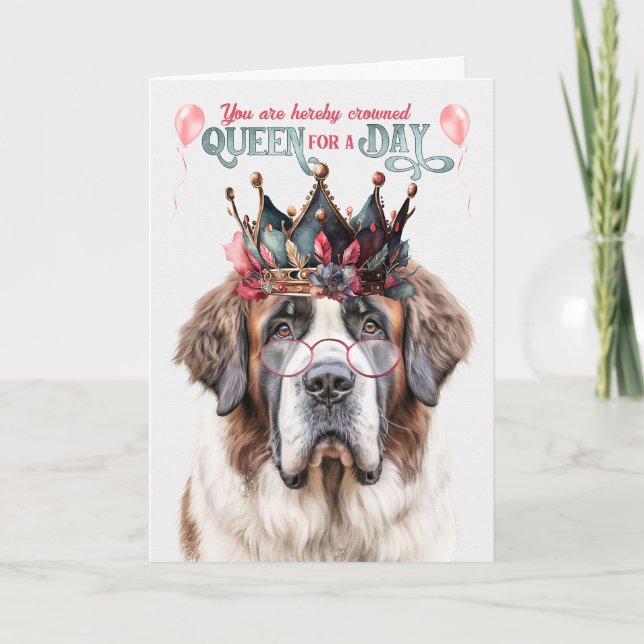 Carte St Bernard Dog Queen pour une journée Anniversaire (Devant)