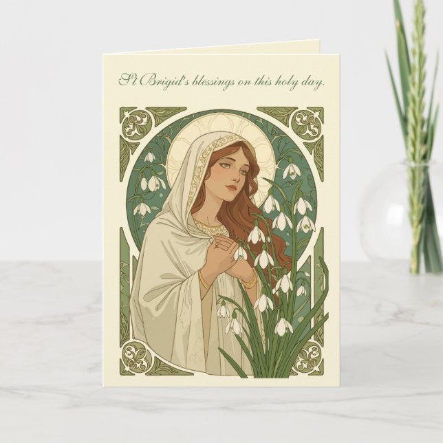 Carte St Brigid Art Nouveau Halo and Snowdrops (Devant)