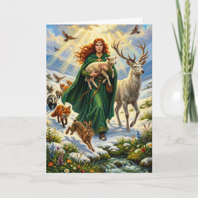 Carte St Brigid Spring Goddess Woodland Animals Imbolc (Devant)