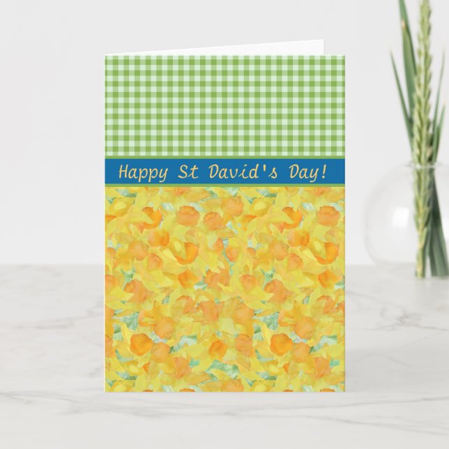 Carte St David's Day, Daffodiles d'or et En vichy (Devant)