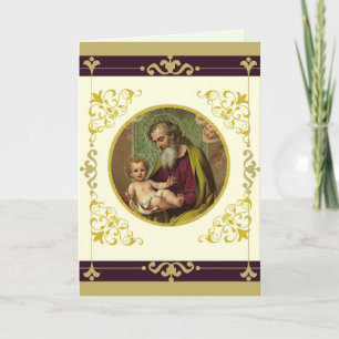 Carte St. Joseph et Enfant Jésus Décoratif Or