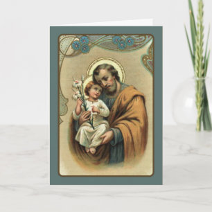 Carte St. Joseph  FÊTE DES PÈRES Enfant Jésus Lys