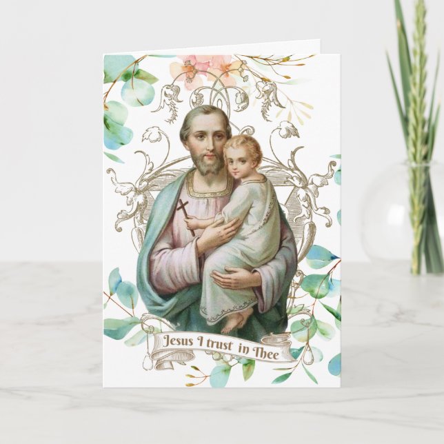 Carte St. Joseph Jésus Fleurs  Religieux Catholique (Devant)