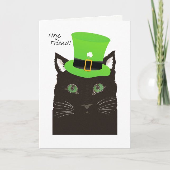 Carte St Paddy's Day, pour Friend, Chat porte le chapeau (Devant)