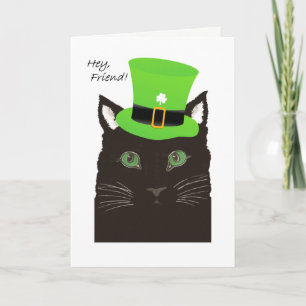 Carte St Paddy's Day, pour Friend, Chat porte le chapeau