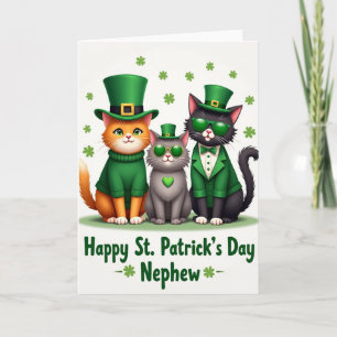 Carte St Patrick à motif de chat vert