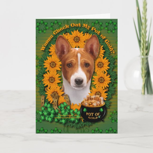 Carte St patrick - pot d'or - Basenji (Devant)