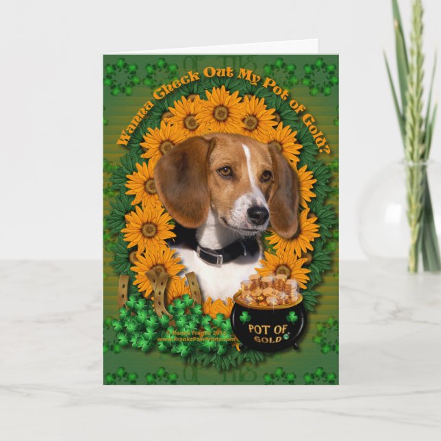 Carte St patrick - pot d'or - beagle (Devant)