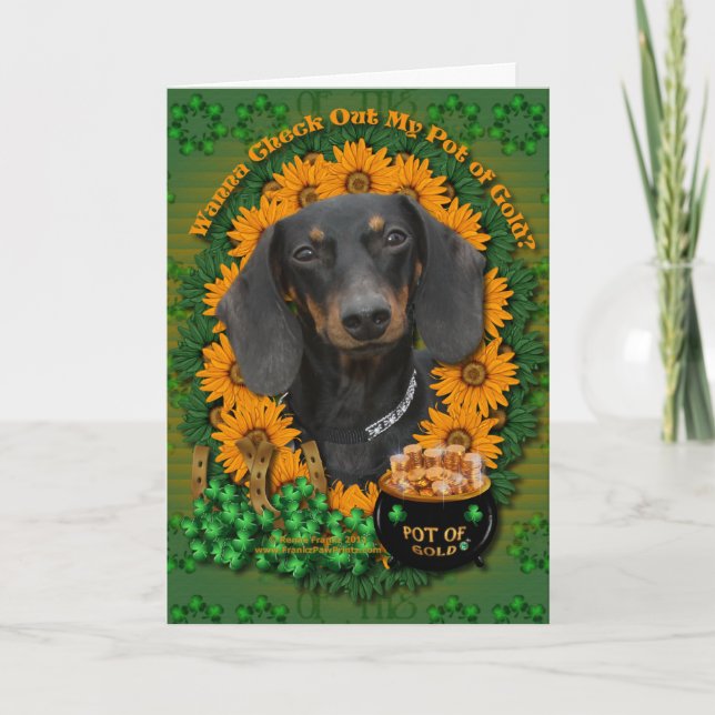 Carte St patrick - Pot d'or - Dachshund - Winston (Devant)