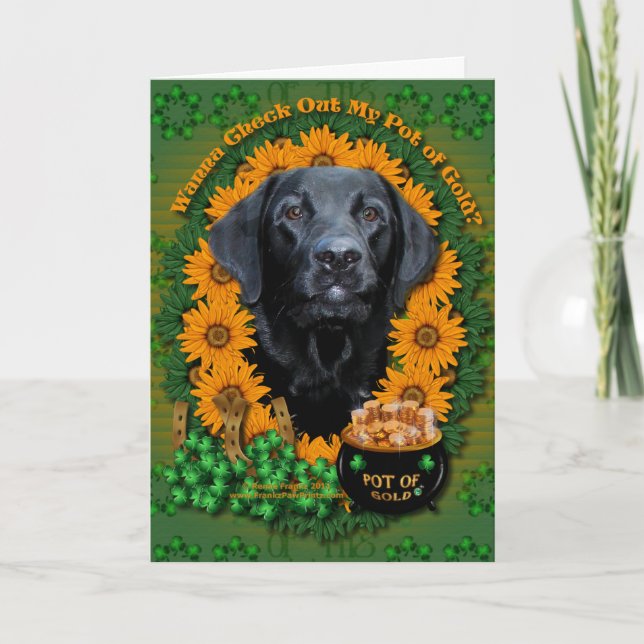 Carte St patrick - Pot d'or - Labrador - Black-Gage (Devant)