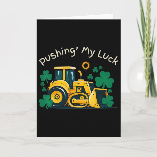 Carte St. Patrick’s Day Bulldozer Fun Construction Kids  (Devant)