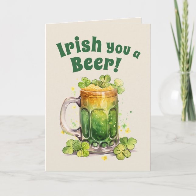 Carte St. Patrick’s Day Funny Beer Mug Card– Irish Luck (Devant)