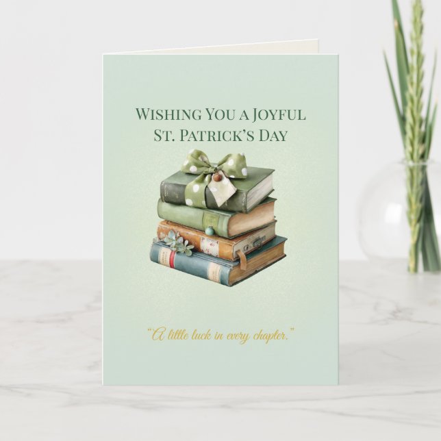 Carte St. Patrick’s Day Stack of Books Card – Irish Luck (Devant)