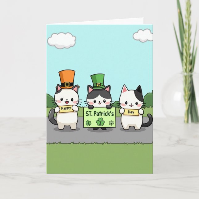 Carte St Patricks Cats Happy Day Card (Devant)