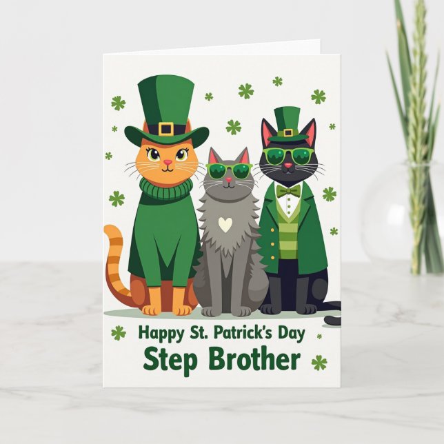 Carte St Patricks Cats Step Brother Card (Devant)