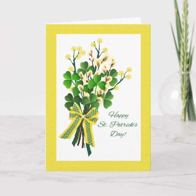 Carte St. Patrick's Day avec Shamrock et bouquet de prin (Devant)