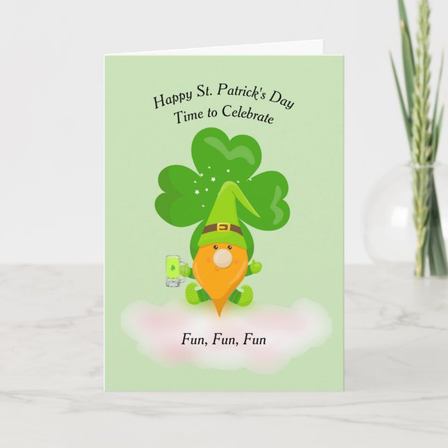 Carte St. Patrick's Day avec Shamrock & Gnome (Devant)