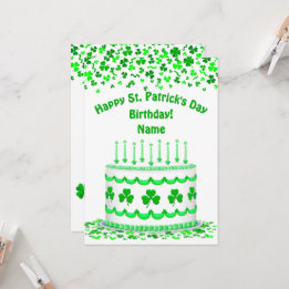Carte St Patrick's Day Birthday Cake Custom Candles Flat