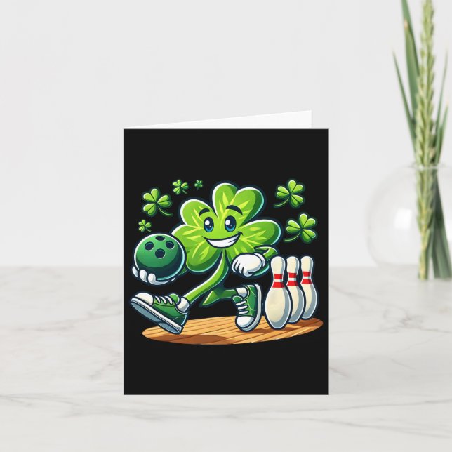 Carte St Patrick's Day Bowling Garçons Filles Joli Trèfl (Devant)