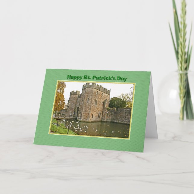 Carte St Patrick's Day Castle et Moat avec mouettes (Devant)