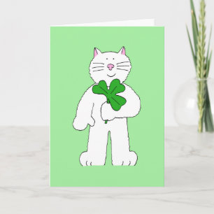 Carte St Patrick's Day Chat blanc avec Shamrock