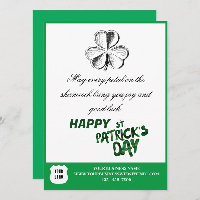 Carte St. Patrick's Day Custom Logo Business Holiday (Devant / Derrière)
