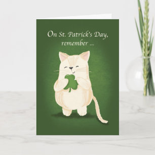 Carte St. Patricks Day Cute Kitten Holding Shamrock