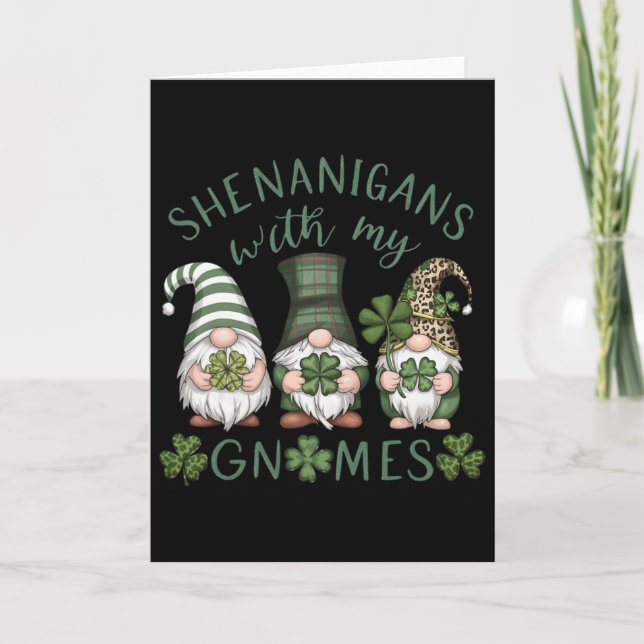 Carte St Patricks Day Lucky Shamrock Léopard Gnomes Iris (Devant)