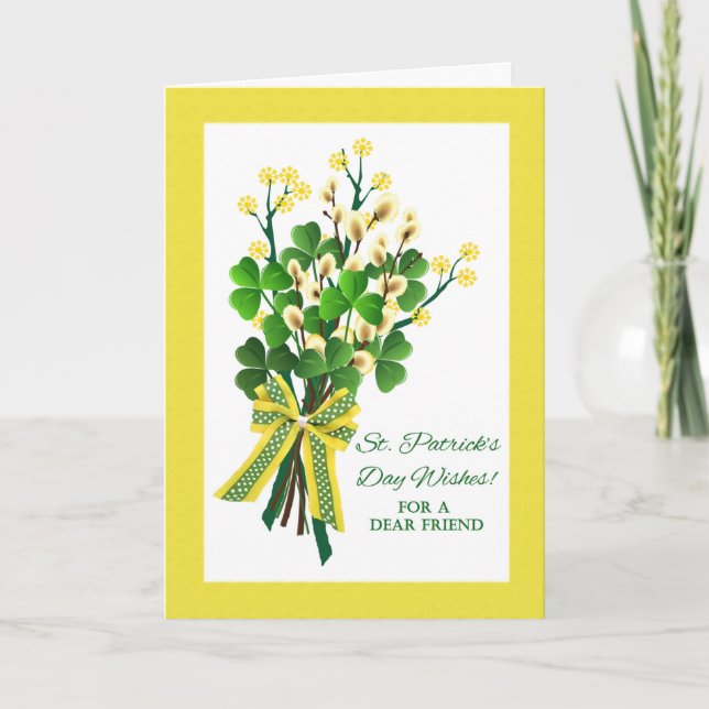 Carte St. Patrick's Day pour Ami avec Bouquet Shamrock (Devant)