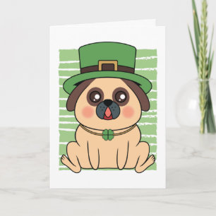 Carte St. Patrick's Day Pug Chien Chanceux Trèfle