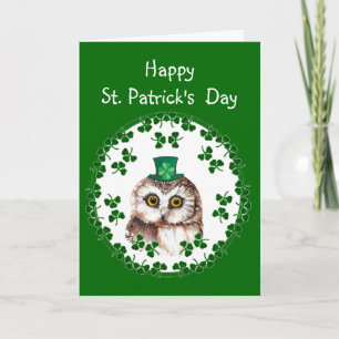 Carte St. Patrick's Day Shamrock Cute Owl sagesse & chan