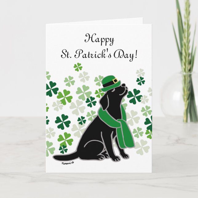 Carte St. Patrick's Day Stylish Black Labrador Clovers (Devant)