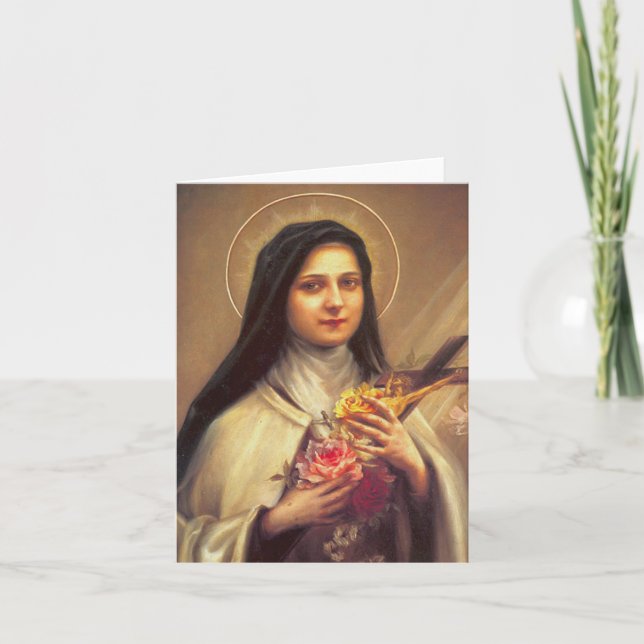 Carte St Therese de Lisieux peu de fleur w/prayer (Devant)