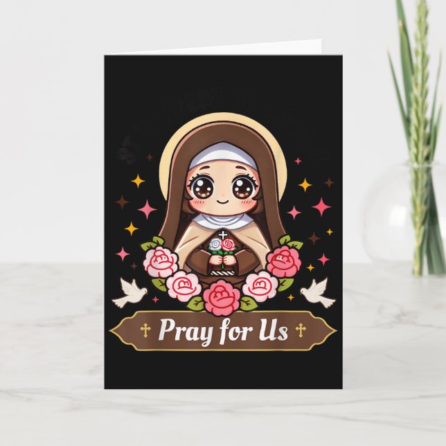 Carte St Therese Of Lisieux Pray For Us Catholic Roses F (Devant)