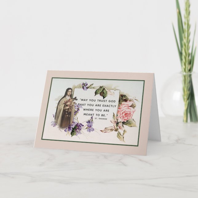 Carte St. Therese Roses Vintages catholiques (Devant)