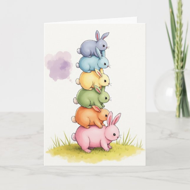 Carte Stacked Pastel Bunnies Card (Devant)