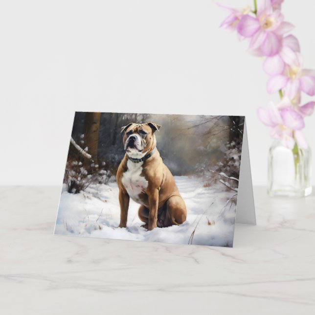 Carte Staffordshire Bull Terrier Laisser neiger Noël (Orchidée)