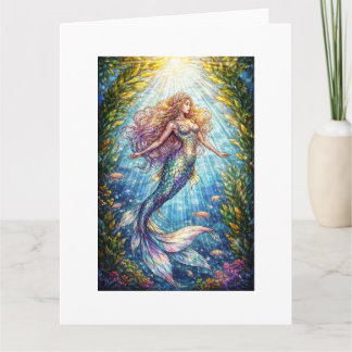 Carte Stained-Glass Mermaid: A mermaid Holiday Postcard