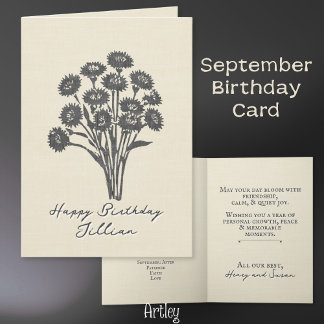 Carte Stampé Aster Septembre Fleur lin