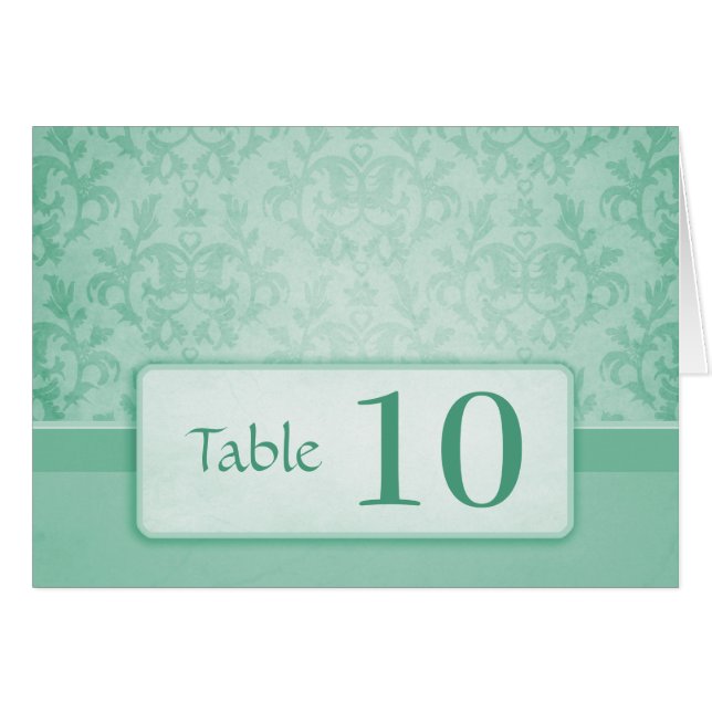 Carte stand numéro de table mariage damassé verte (Devant Horizontal)