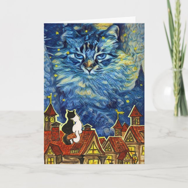 Carte Starry Night Cat Anniversary (Devant)