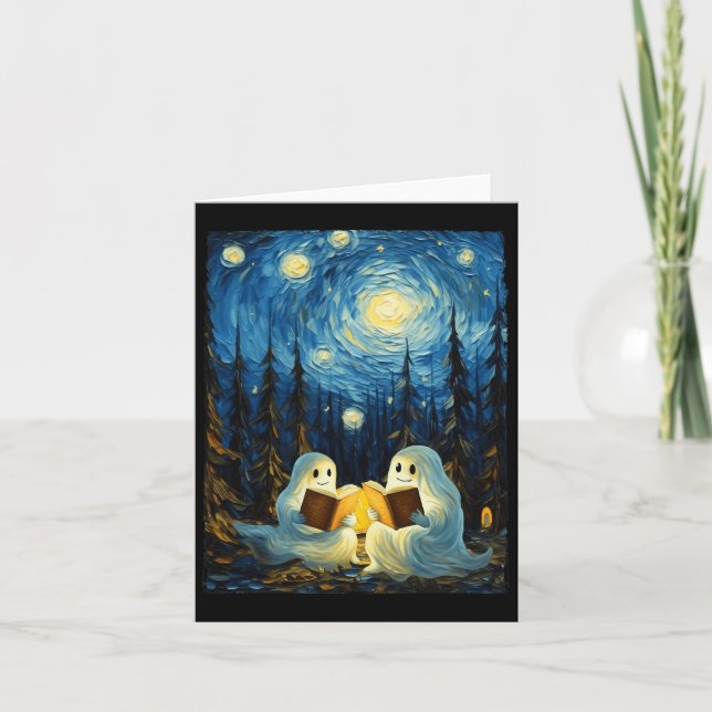 Carte Starry Night Ghost Book Lecture Camping Halloween (Devant)