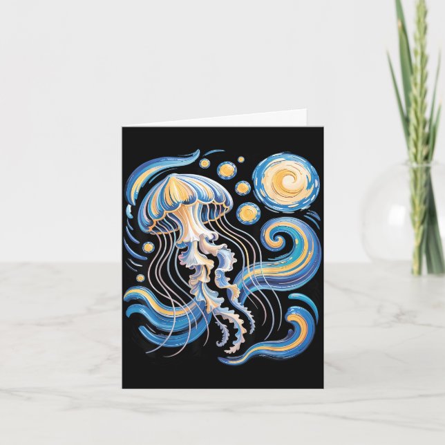 Carte Starry night van gogh jellyfish scuba diving surf (Devant)