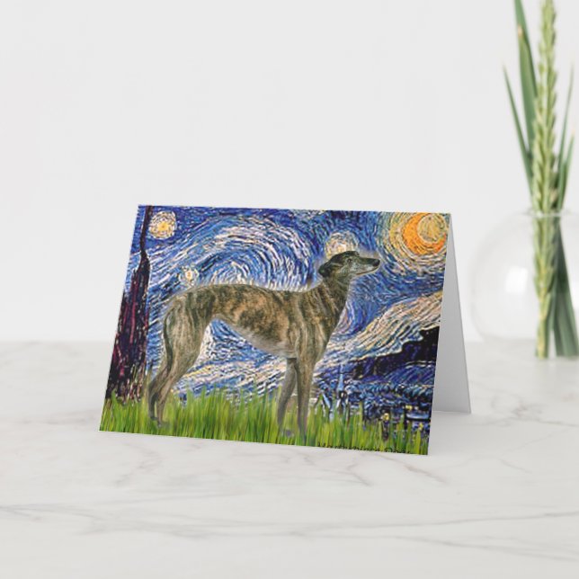 Carte Starry Night with a Brindle Greyhound (Devant)