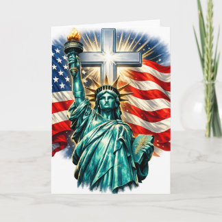 Carte Statue de la Liberté avec drapeaux et croix