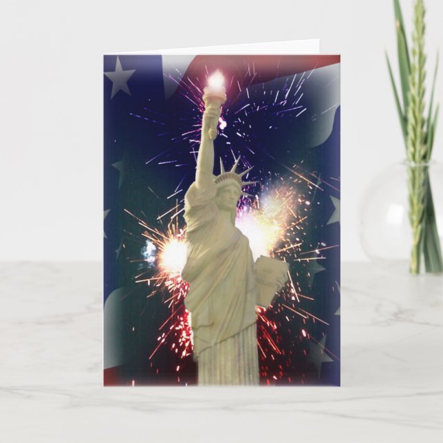 Carte Statue de la Liberté avec Feux d'Artifice pour le  (Devant)
