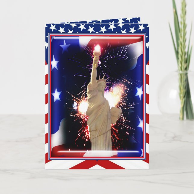 Carte Statue de la Liberté avec Feux d'Artifice pour le  (Devant)