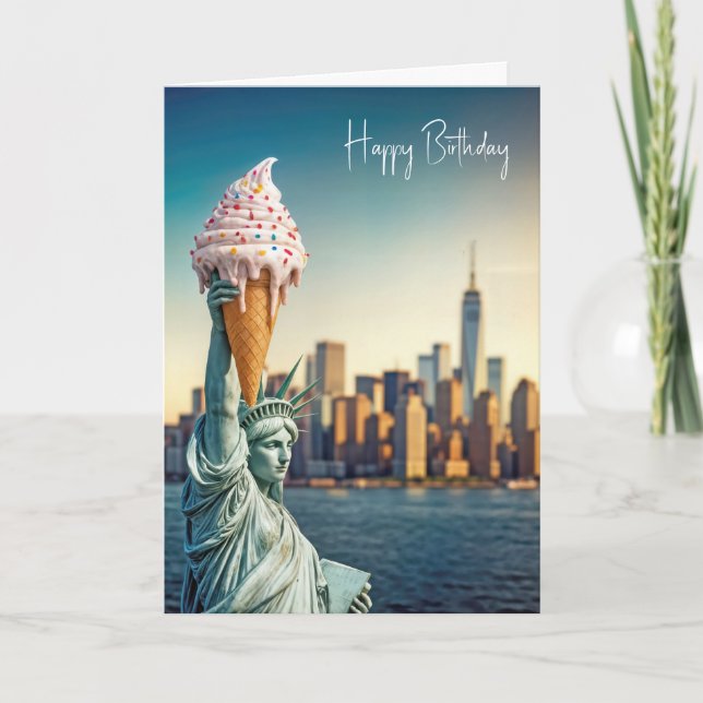 Carte Statue de la Liberté Avec Voiture à cône de glace  (Devant)