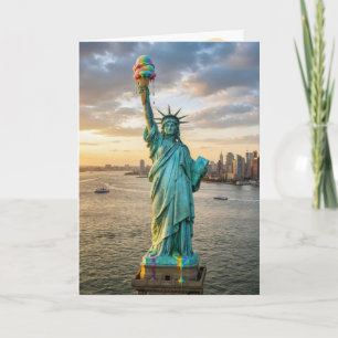 Carte Statue de la Liberté d'anniversaire avec cône de g